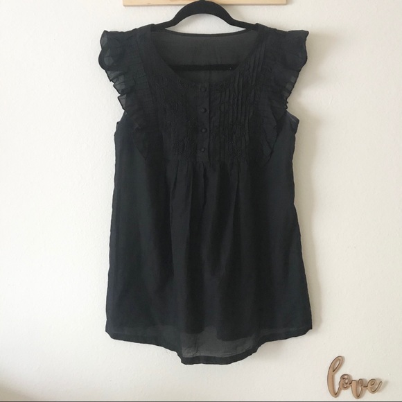 Black Semi-Sheer Tunic Top Shirt Blouse - Picture 1 of 5